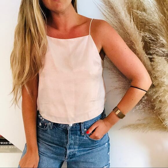 NEW F21 FOREVER 21 90s Blush Light Pink Cutout Strappy Crop Tank Top Shirt M - Picture 1 of 8